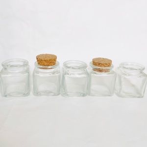 Set/Lot of 5 Pcs Vtg Apothecary / Spice Glass Jars With Stoppers